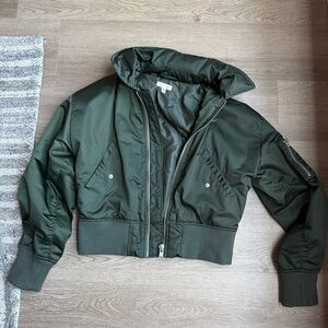 Silent & Noise Women's Green Bomber Jacket w/ hidden hood